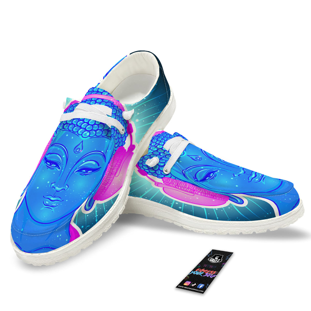 Buddha Psychedelic Print White Loafers-grizzshop