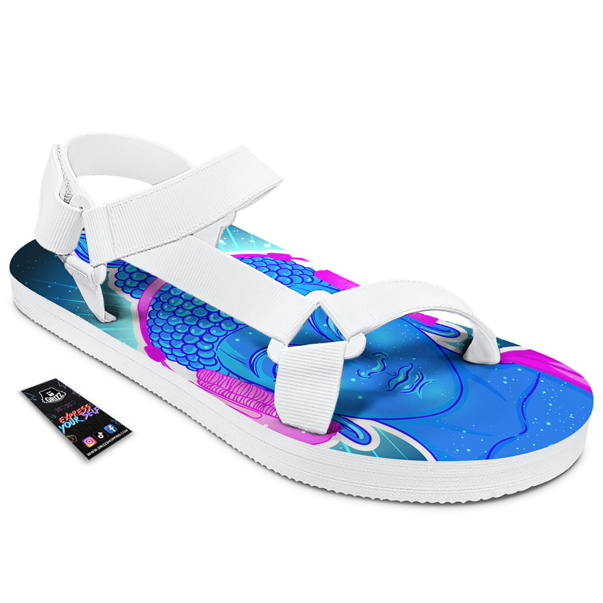 Buddha Psychedelic Print White Open Toe Sandals-grizzshop