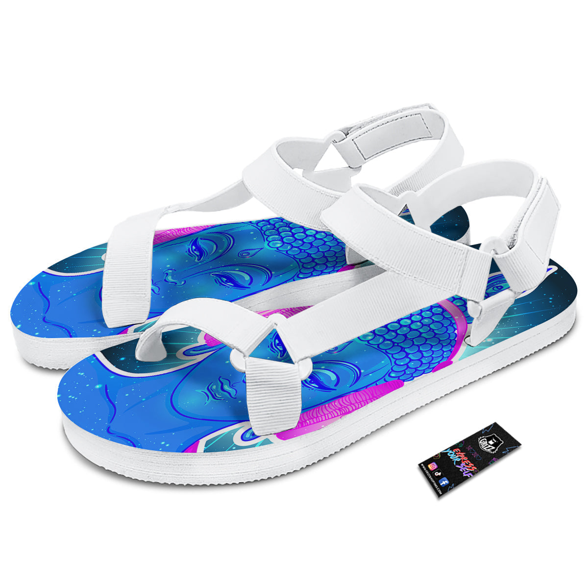Buddha Psychedelic Print White Open Toe Sandals-grizzshop