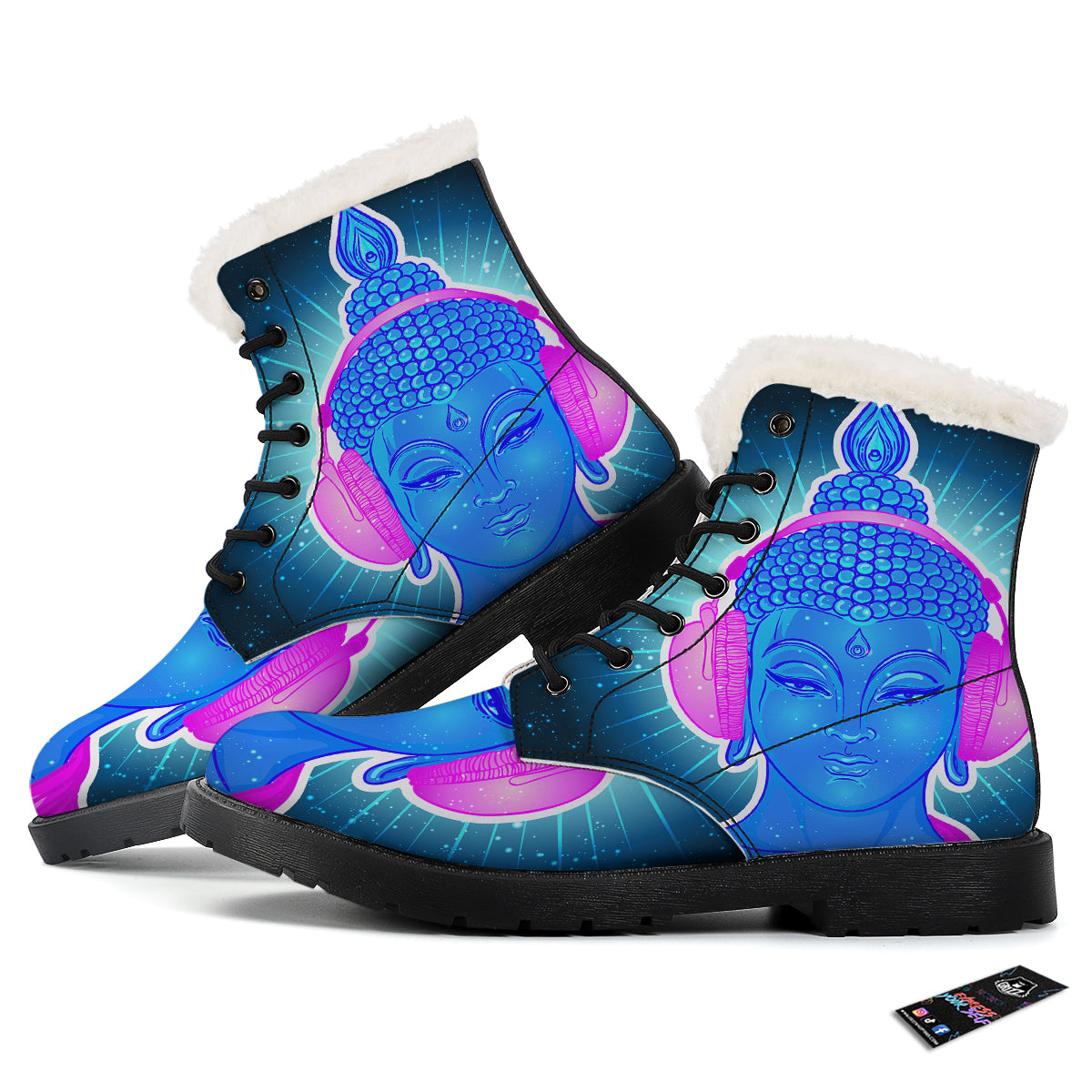 Buddha Psychedelic Print Winter Boots-grizzshop