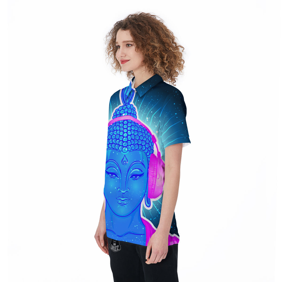 Buddha Psychedelic Print Women's Golf Shirts-grizzshop