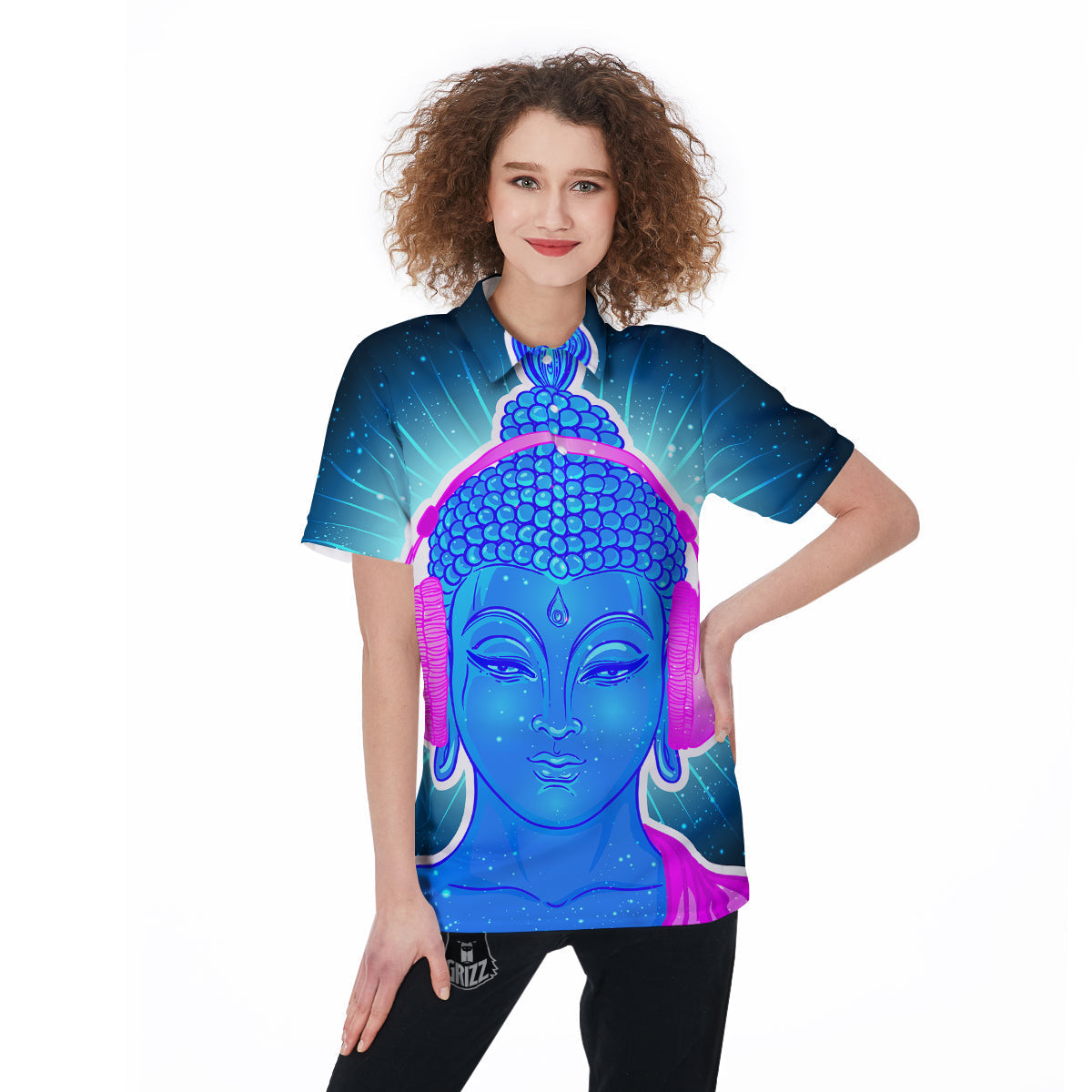 Buddha Psychedelic Print Women's Golf Shirts-grizzshop