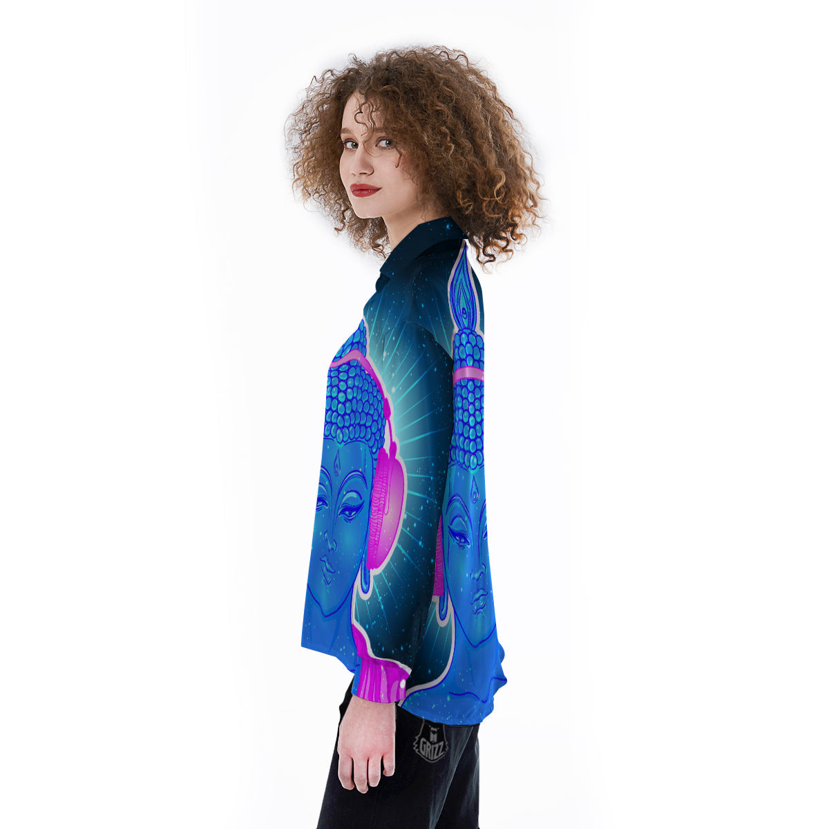 Buddha Psychedelic Print Women's Long Sleeve Shirts-grizzshop