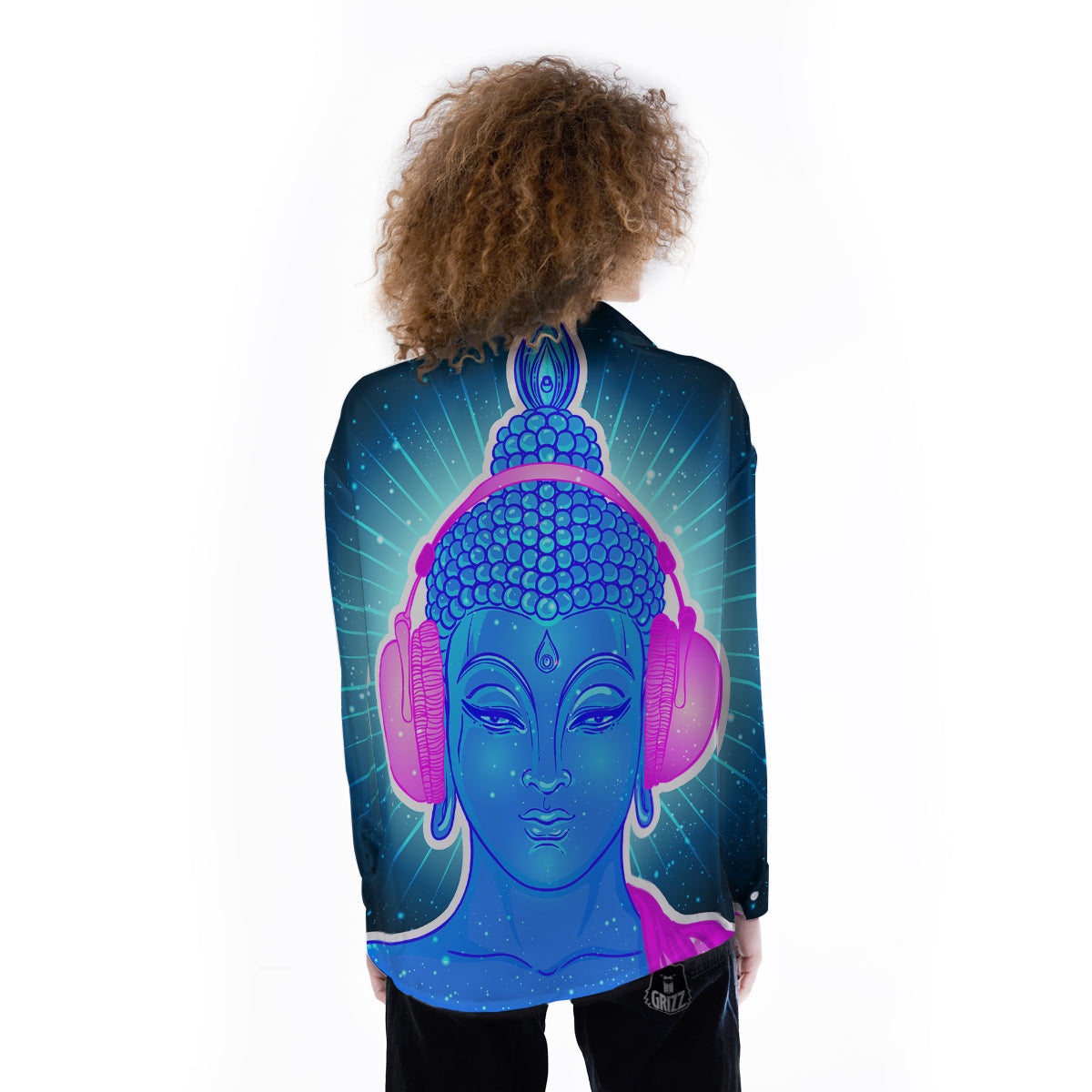 Buddha Psychedelic Print Women's Long Sleeve Shirts-grizzshop