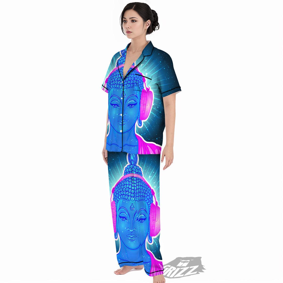 Buddha Psychedelic Print Women's Pajamas Set-grizzshop