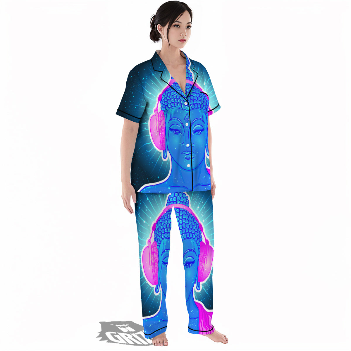 Buddha Psychedelic Print Women's Pajamas Set-grizzshop