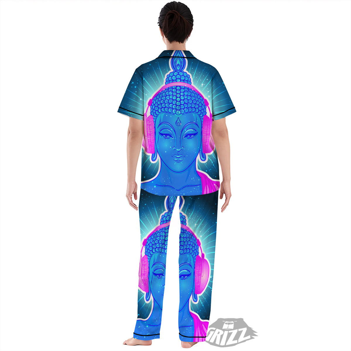 Buddha Psychedelic Print Women's Pajamas Set-grizzshop