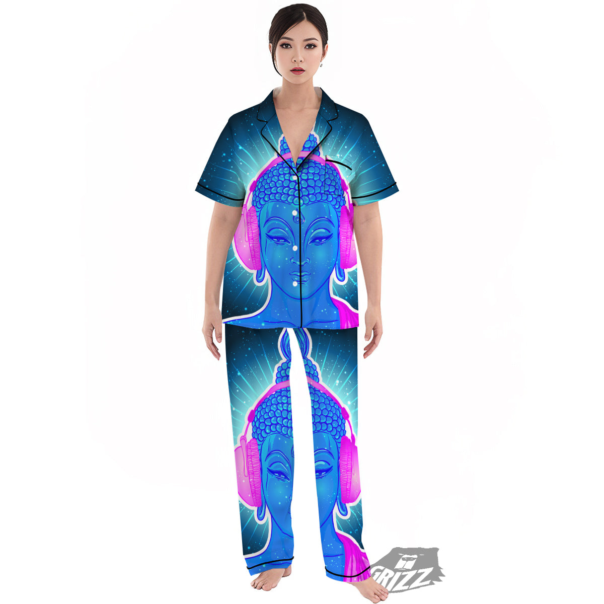 Buddha Psychedelic Print Women's Pajamas Set-grizzshop