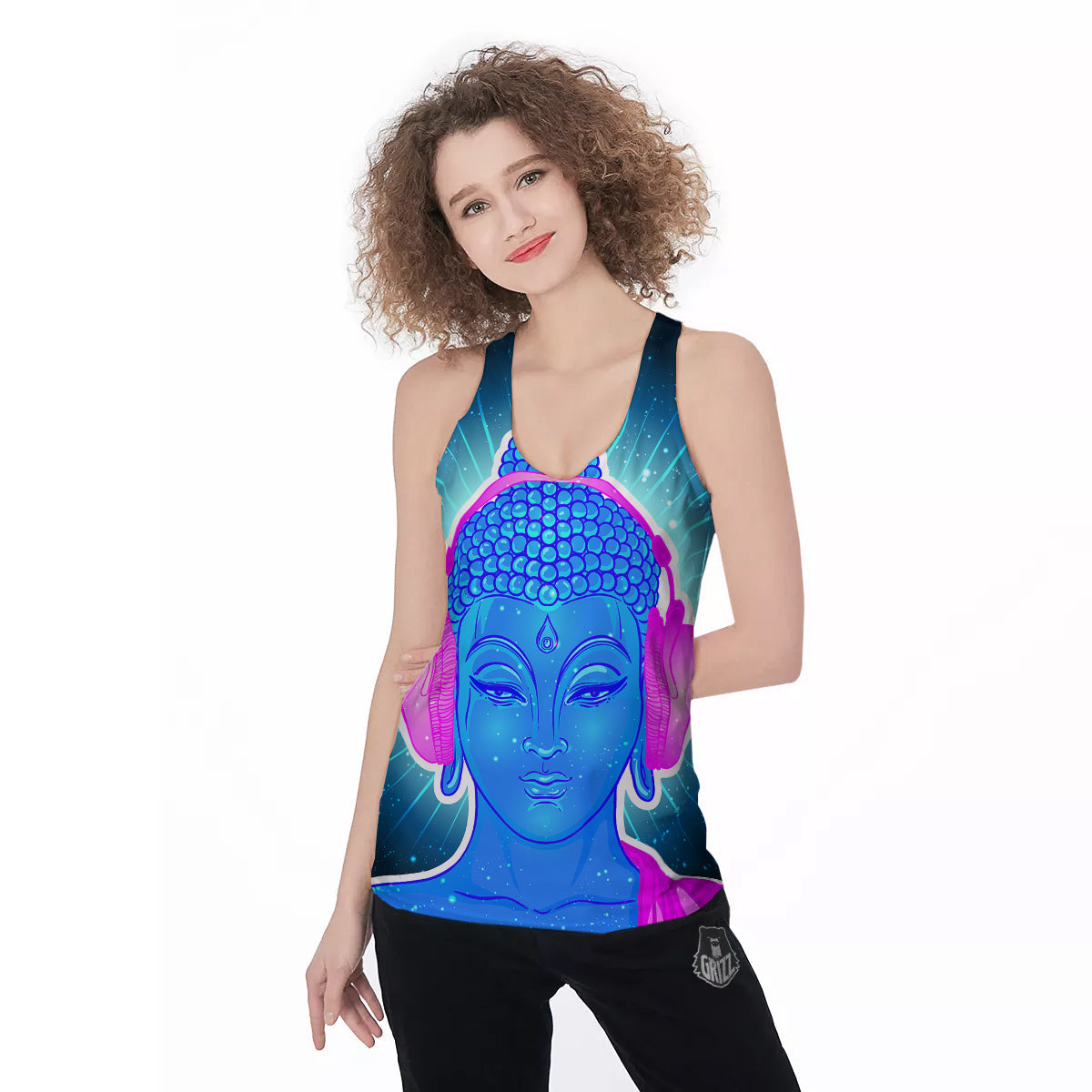 Buddha Psychedelic Print Women's Racerback Tank Top-grizzshop