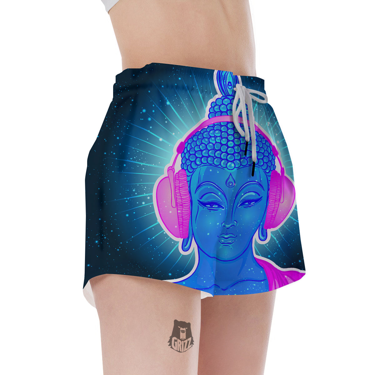 Buddha Psychedelic Print Women's Shorts-grizzshop