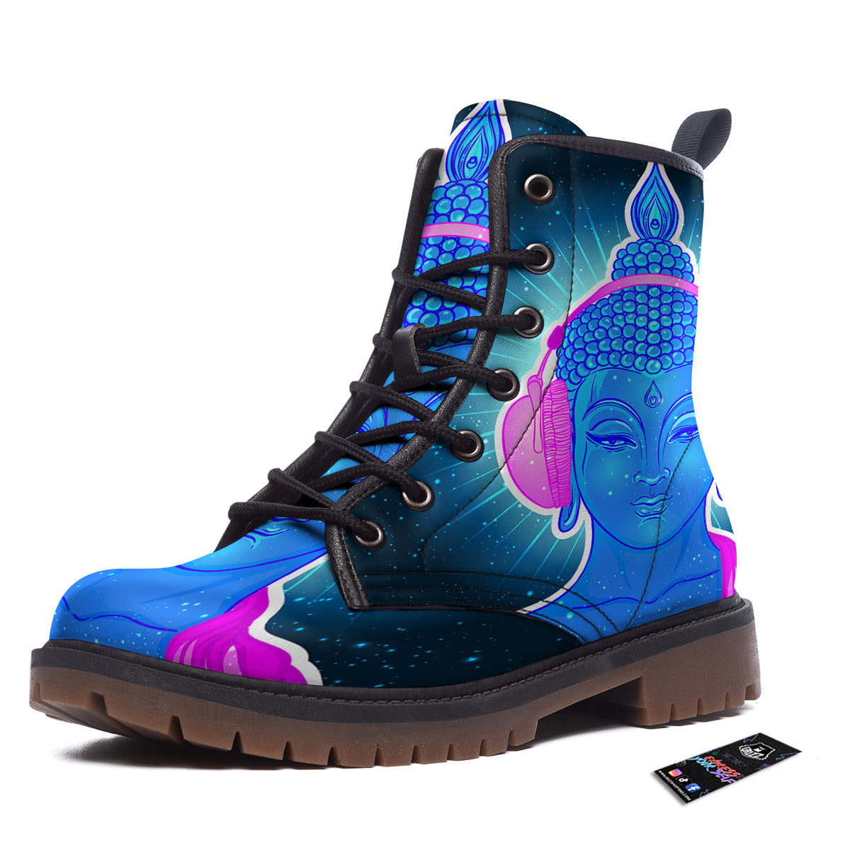 Buddha Psychedelic Print Work Boots-grizzshop
