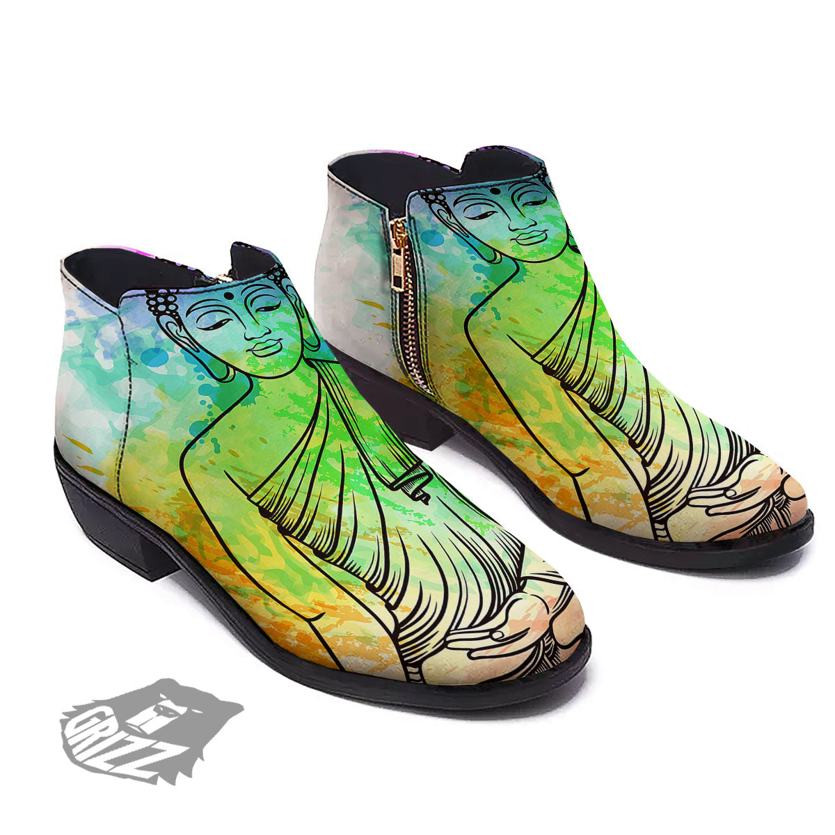 Buddha Reggae Print Ankle Boots-grizzshop