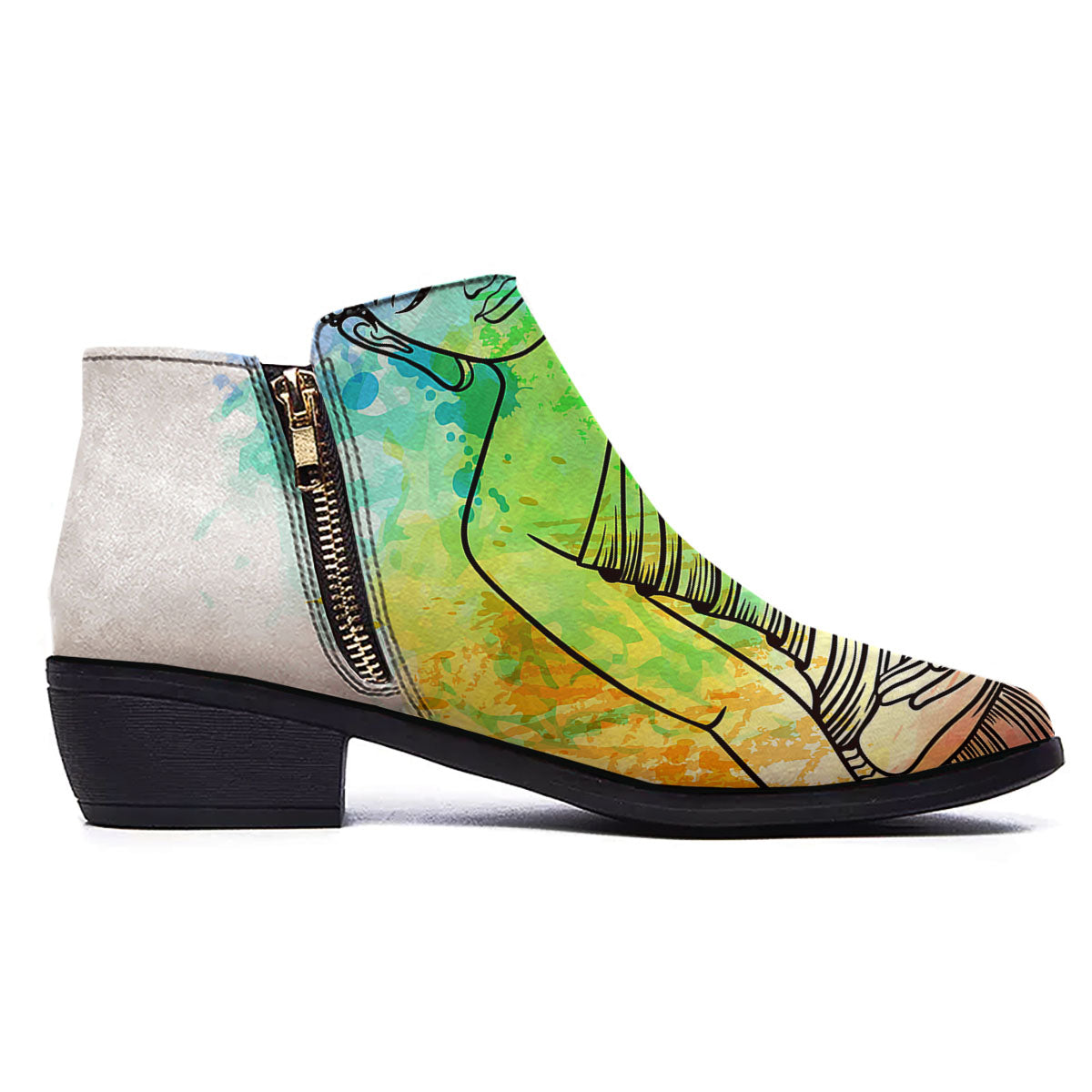 Buddha Reggae Print Ankle Boots-grizzshop