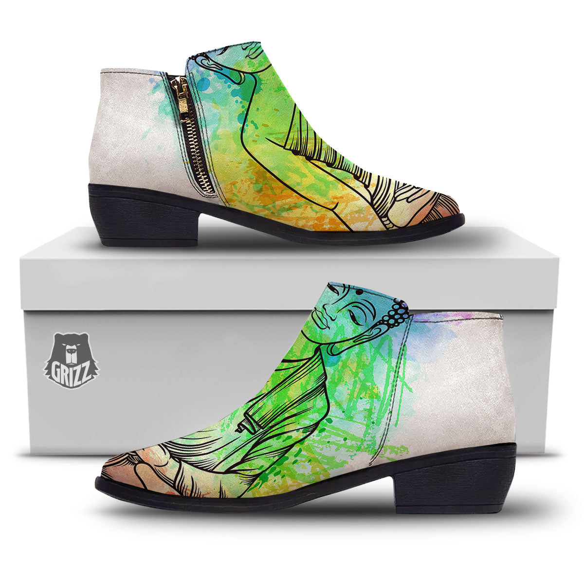 Buddha Reggae Print Ankle Boots-grizzshop