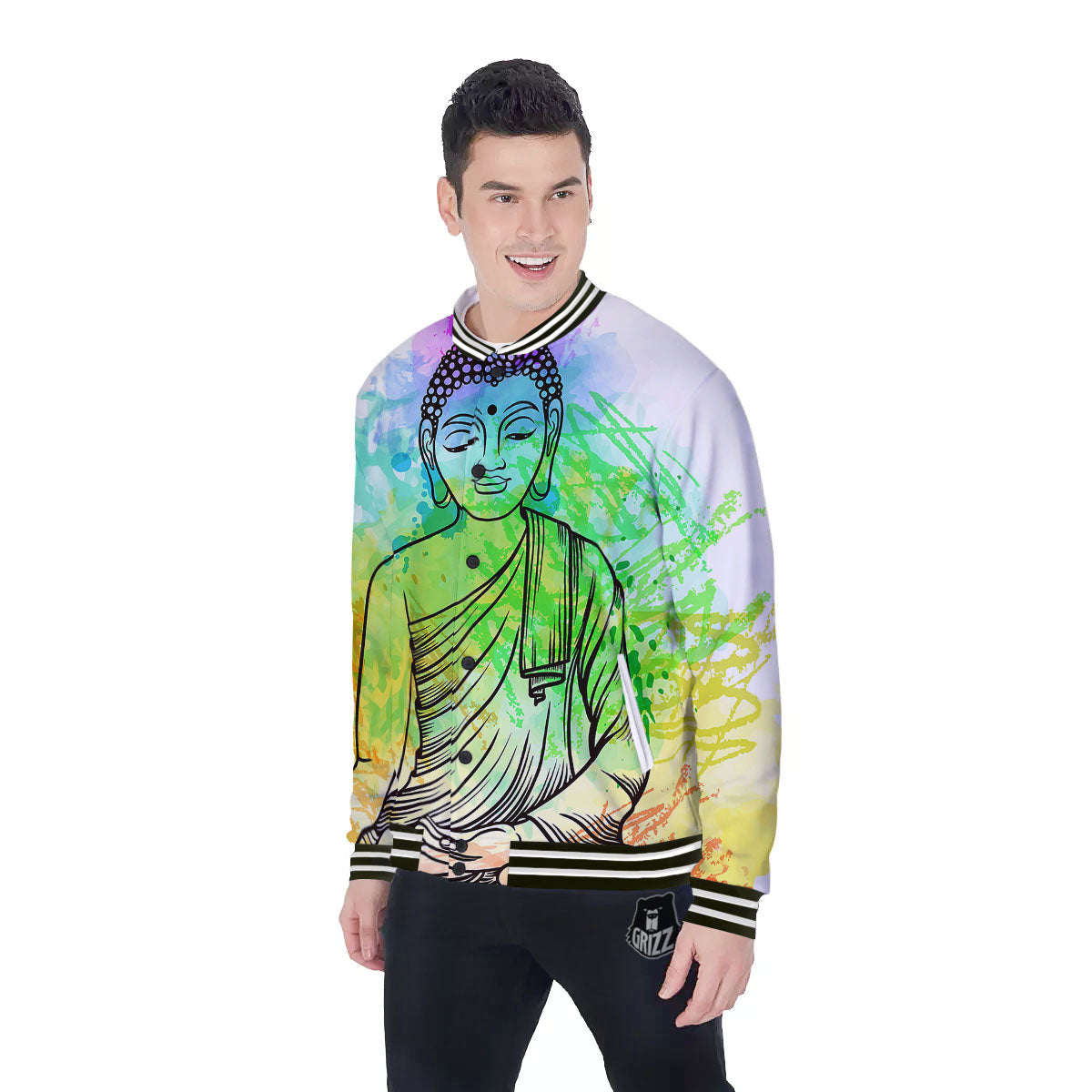 Buddha Reggae Print Baseball Jacket-grizzshop