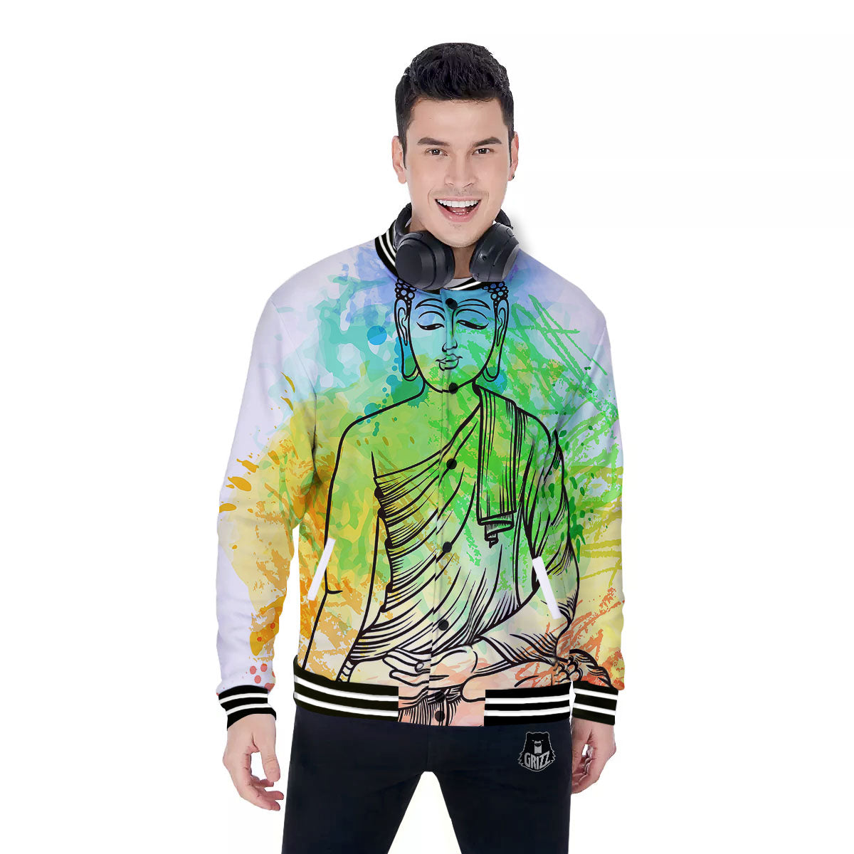 Buddha Reggae Print Baseball Jacket-grizzshop