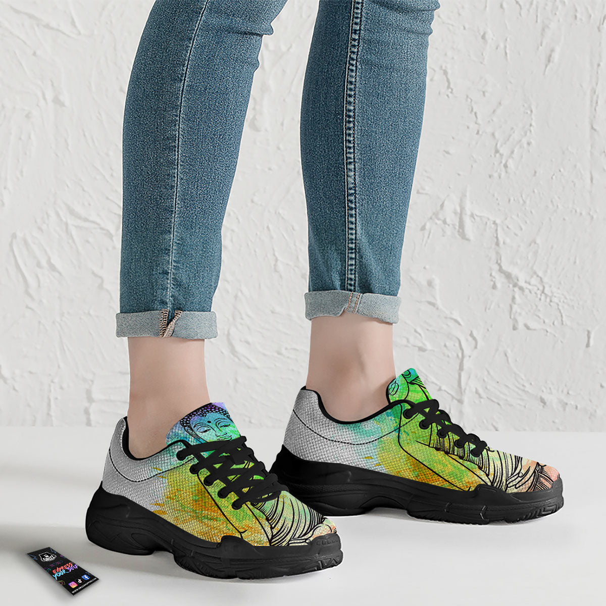 Buddha Reggae Print Black Chunky Shoes-grizzshop