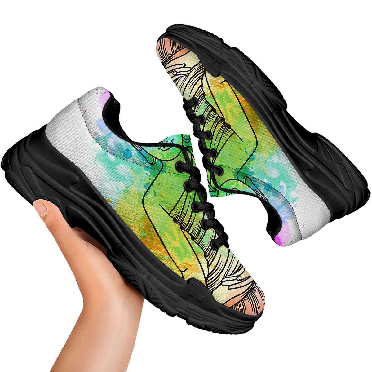 Buddha Reggae Print Black Chunky Shoes-grizzshop