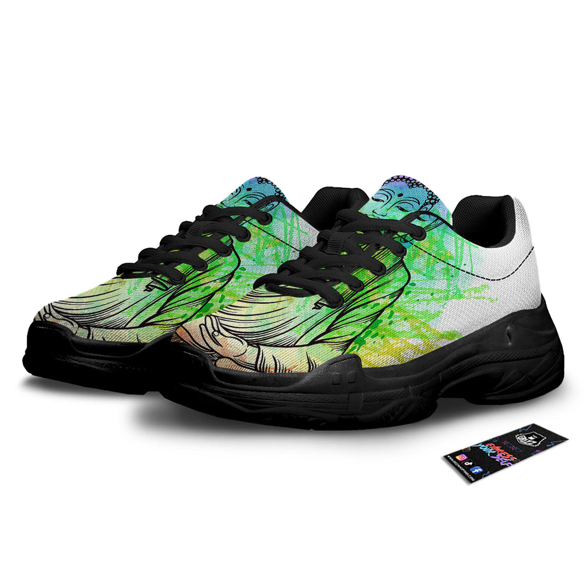 Buddha Reggae Print Black Chunky Shoes-grizzshop