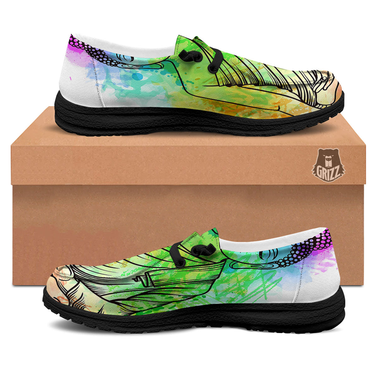 Buddha Reggae Print Black Loafers-grizzshop