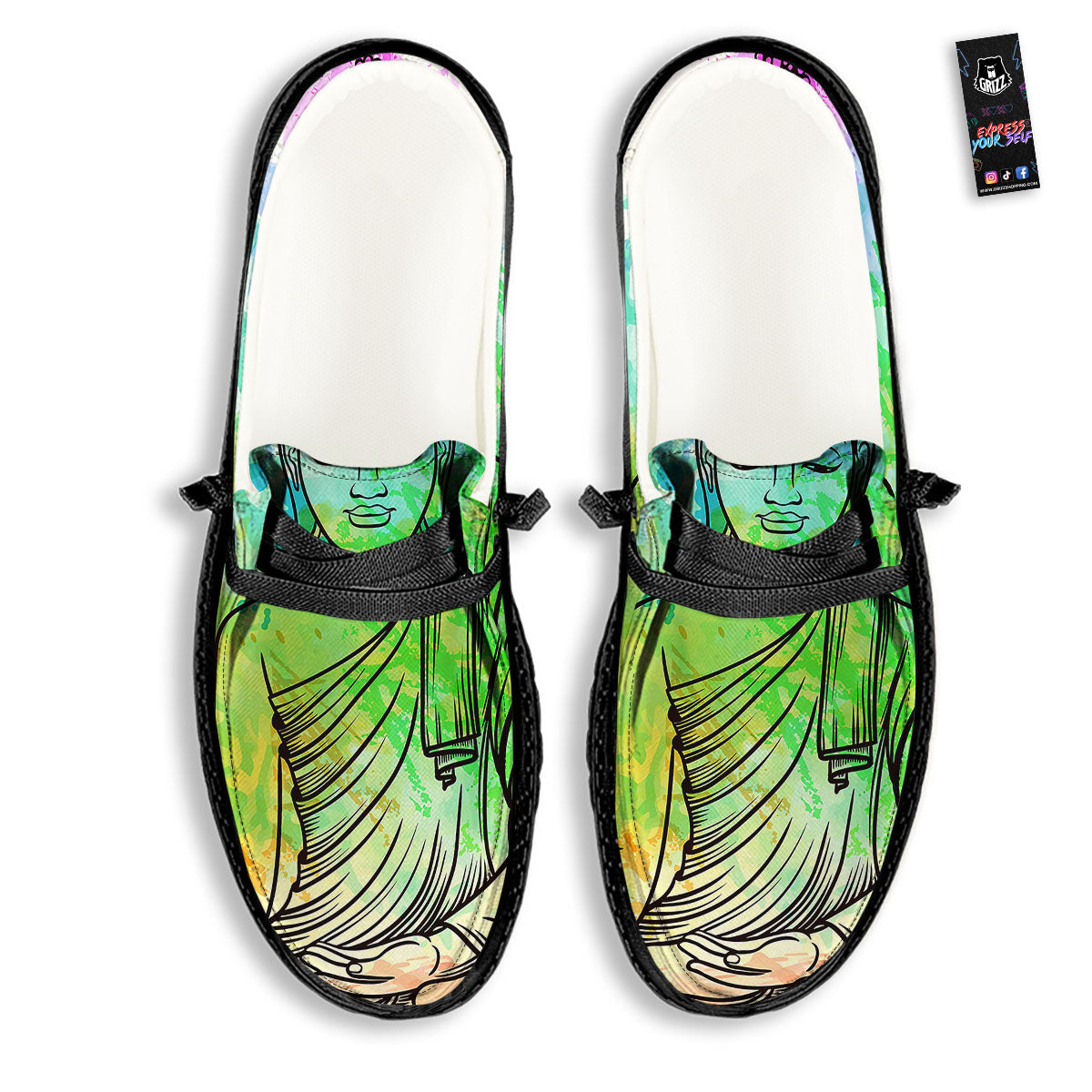 Buddha Reggae Print Black Loafers-grizzshop