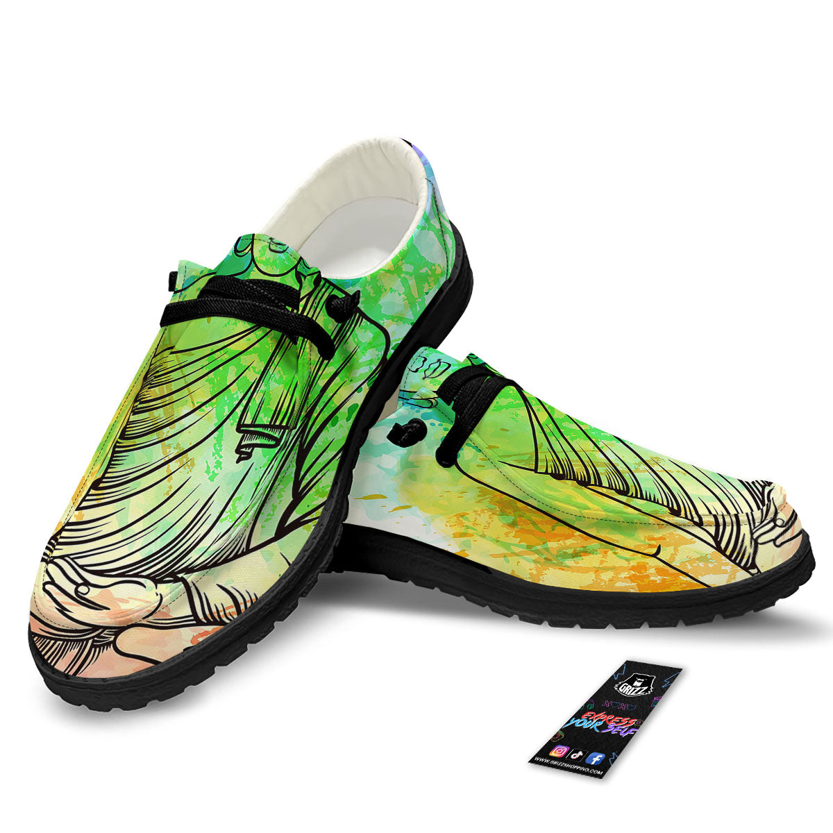 Buddha Reggae Print Black Loafers-grizzshop