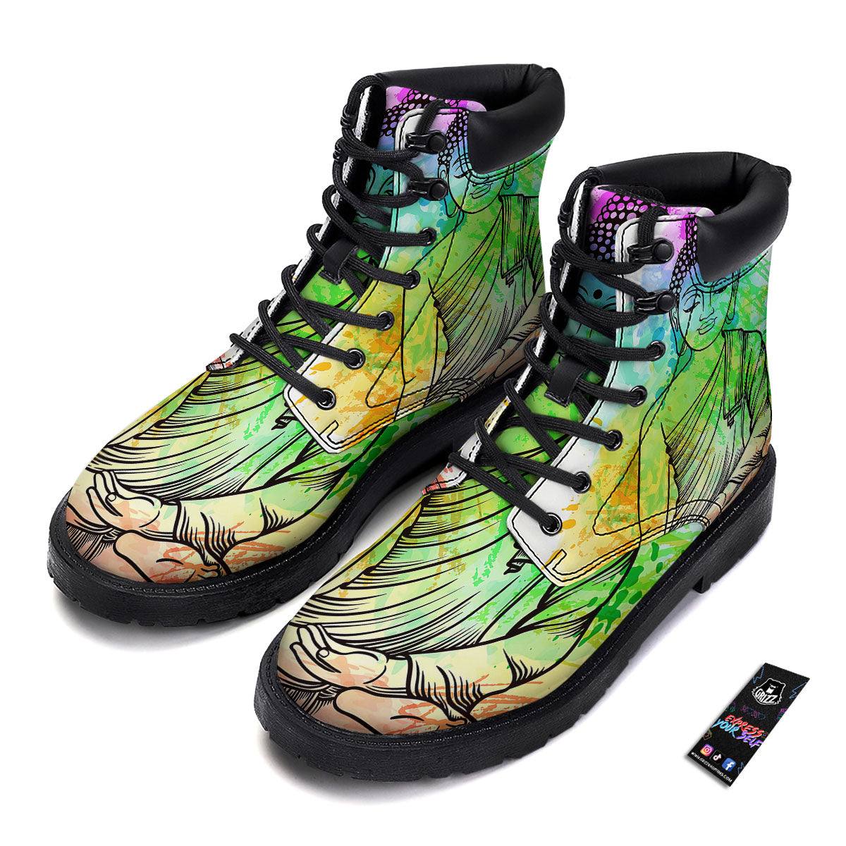 Buddha Reggae Print Boots-grizzshop