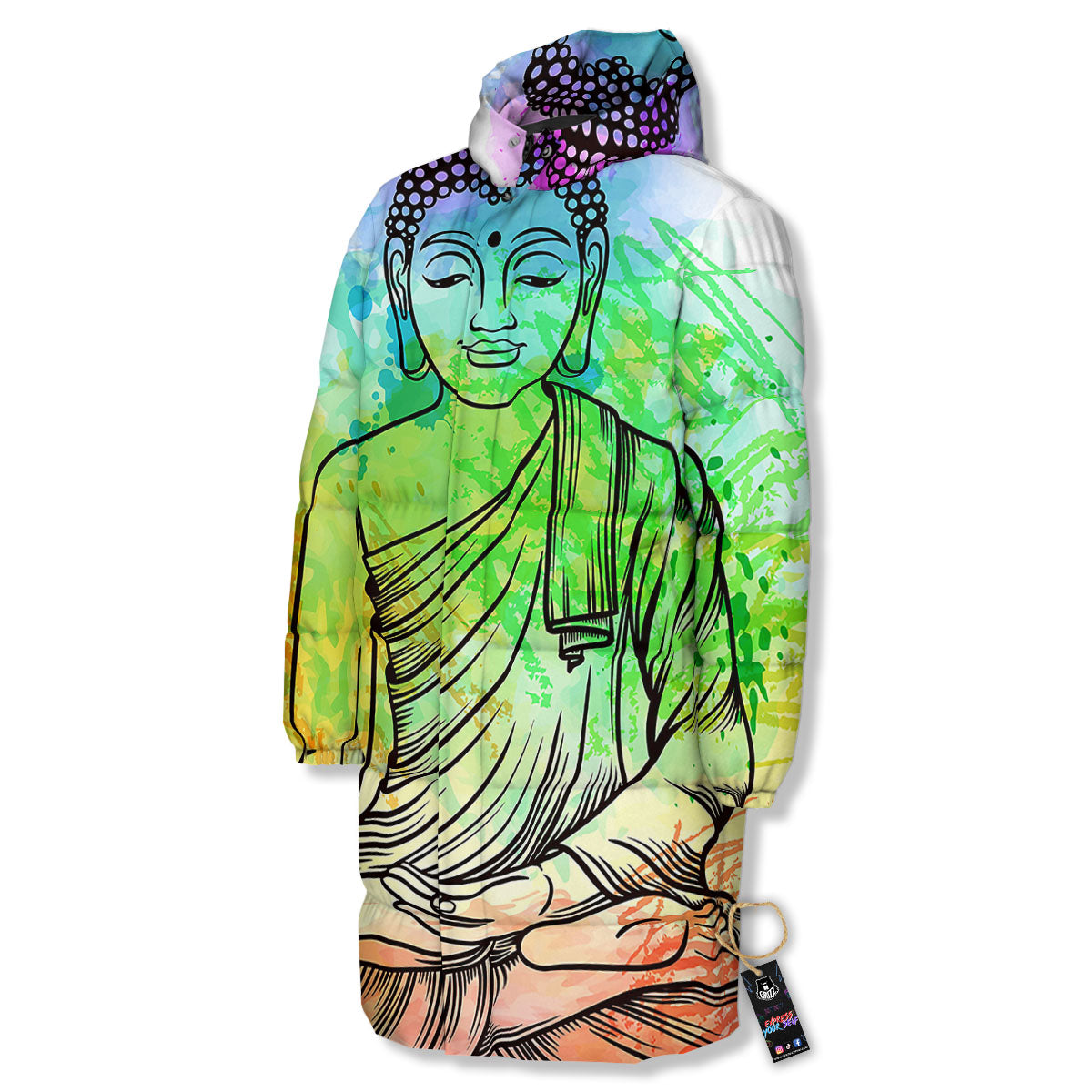 Buddha Reggae Print Long Down Jacket-grizzshop