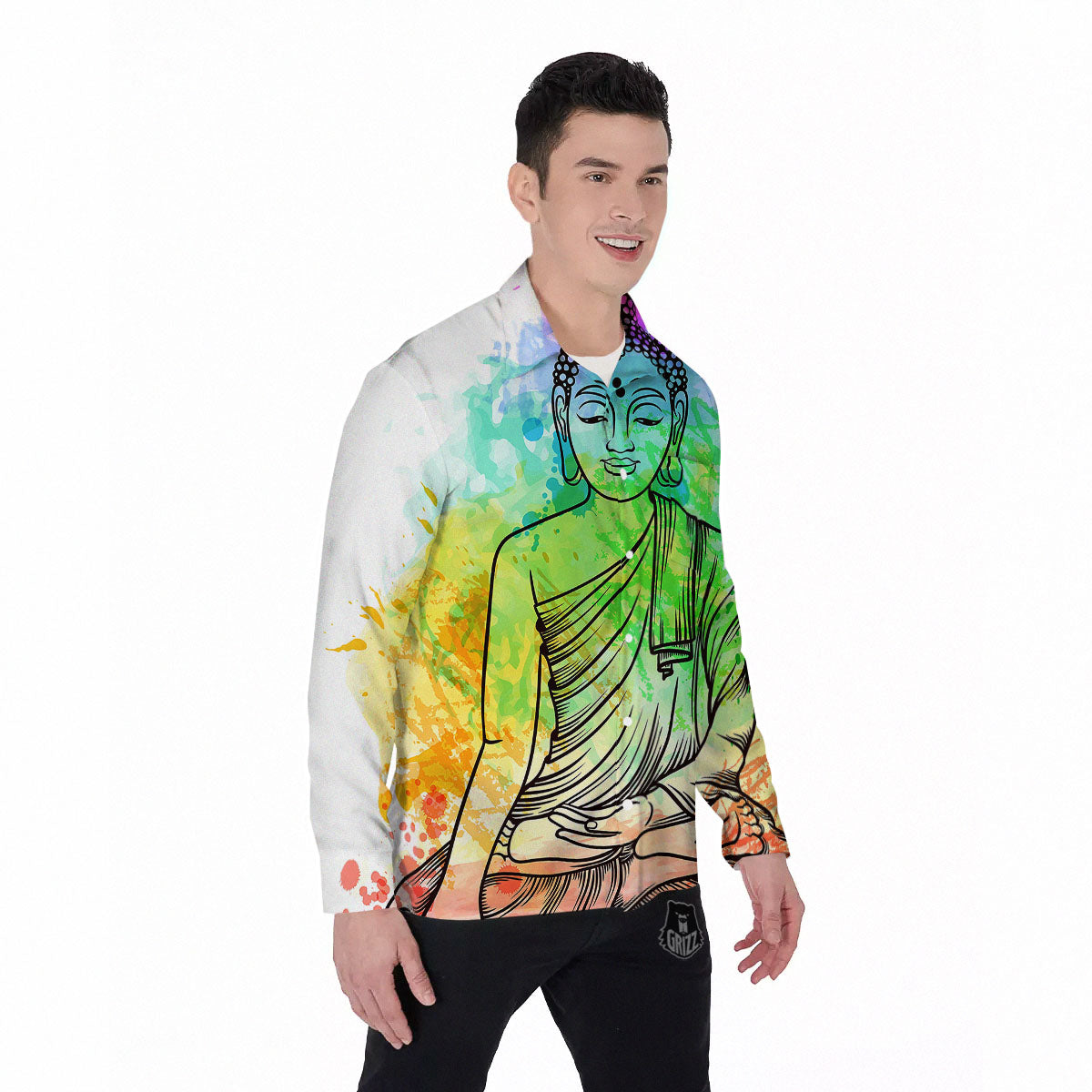 Buddha Reggae Print Men's Long Sleeve Shirts-grizzshop