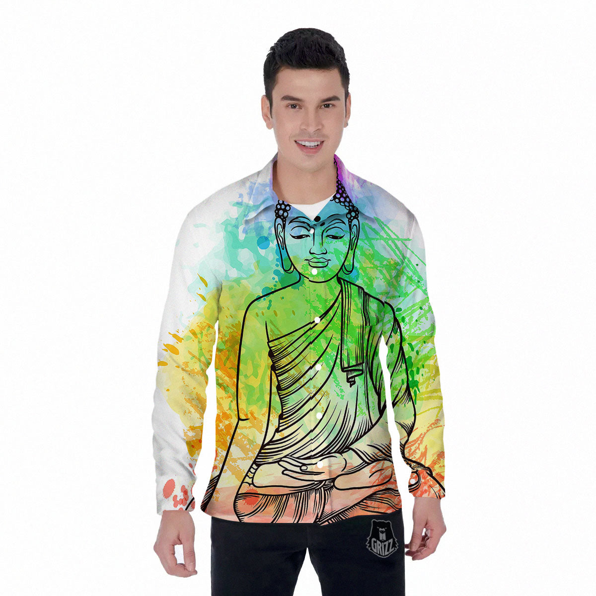 Buddha Reggae Print Men's Long Sleeve Shirts-grizzshop