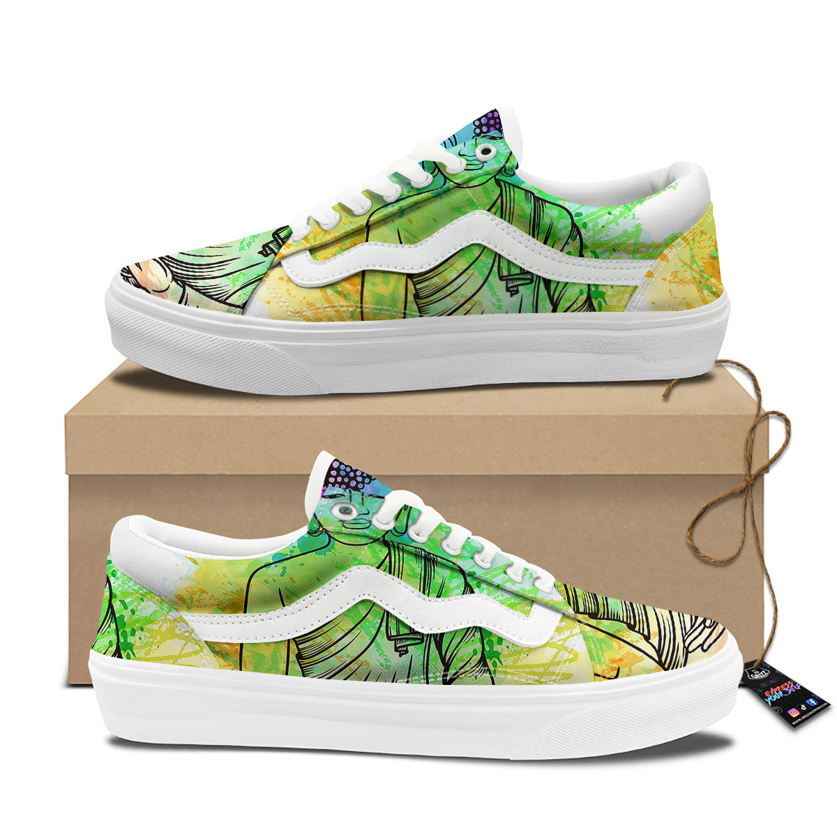 Buddha Reggae Print Skate Shoes-grizzshop