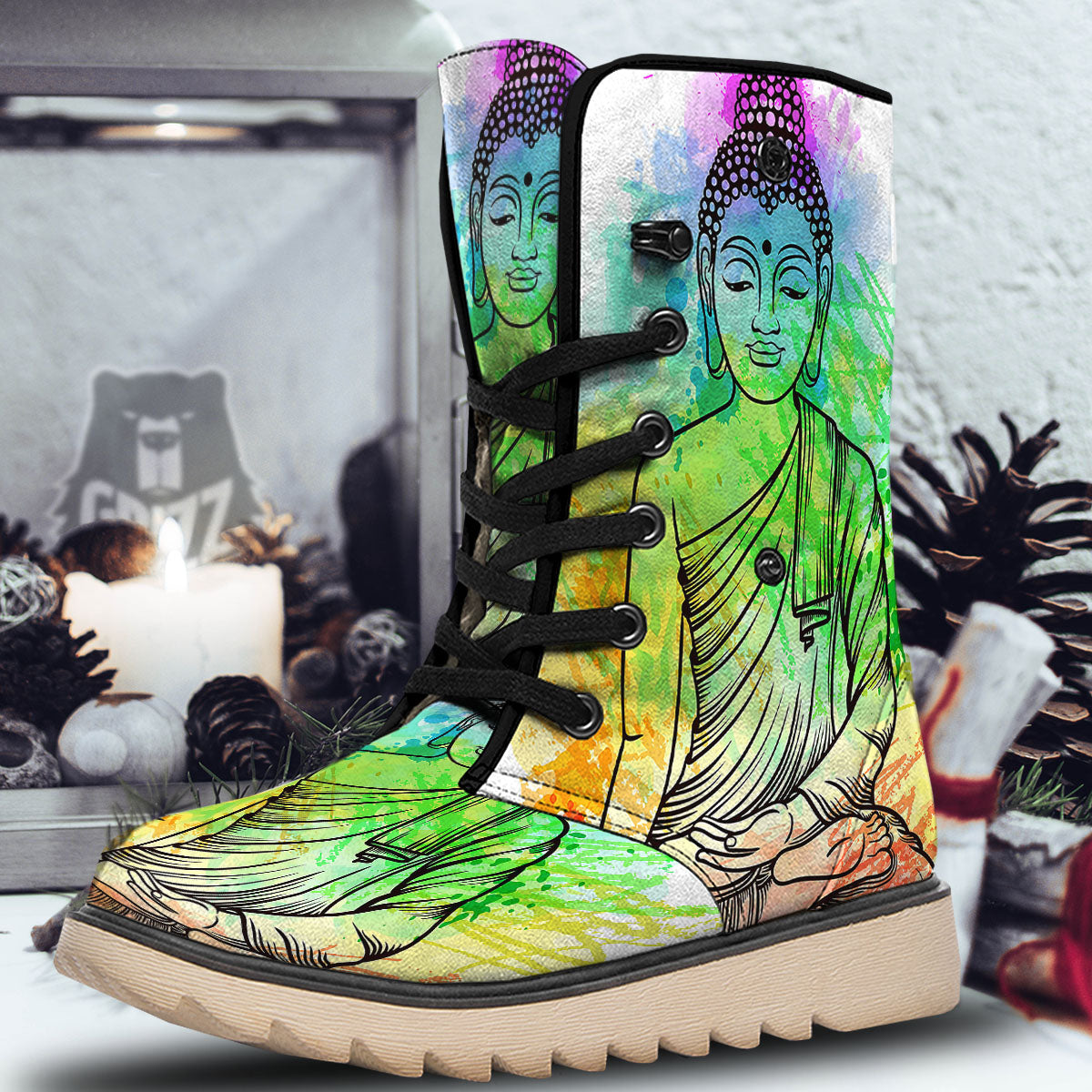 Buddha Reggae Print Snow Boots-grizzshop