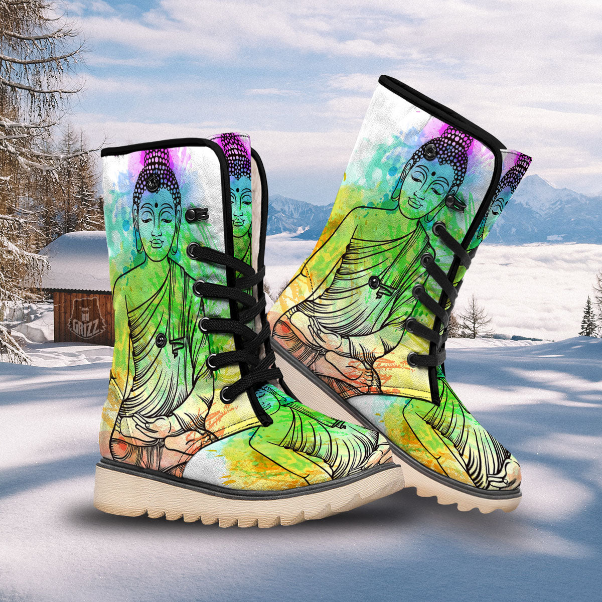 Buddha Reggae Print Snow Boots-grizzshop