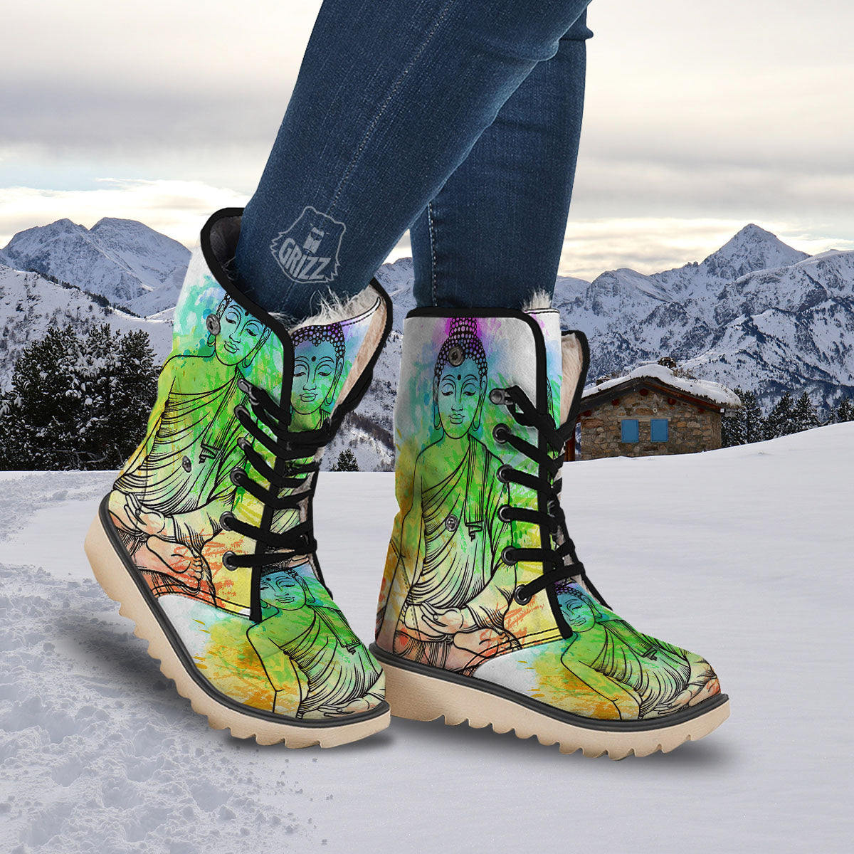 Buddha Reggae Print Snow Boots-grizzshop