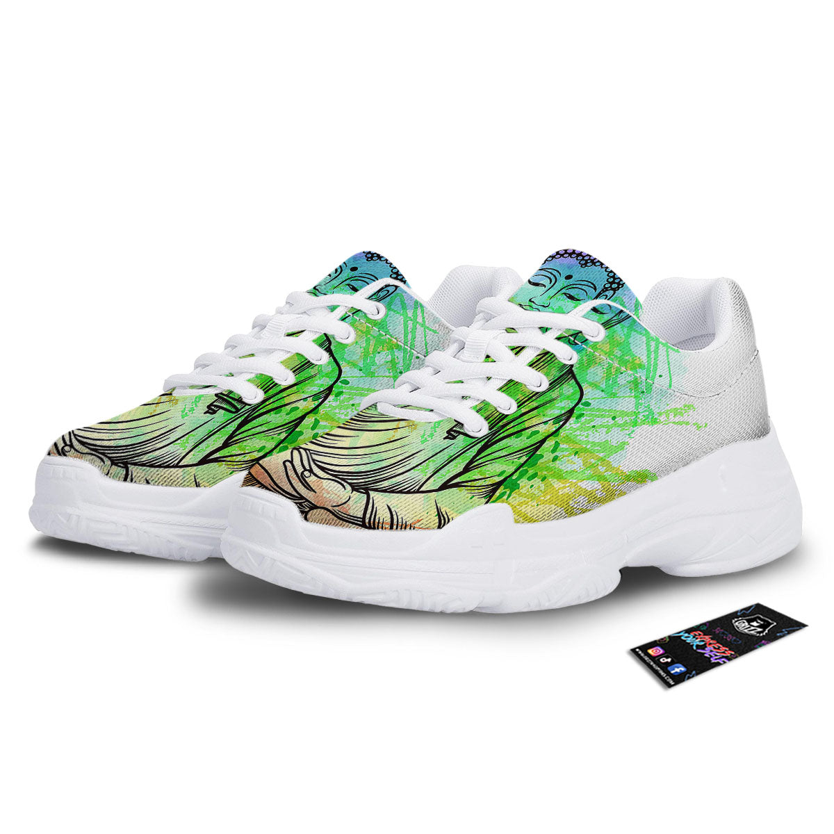 Buddha Reggae Print White Chunky Shoes-grizzshop