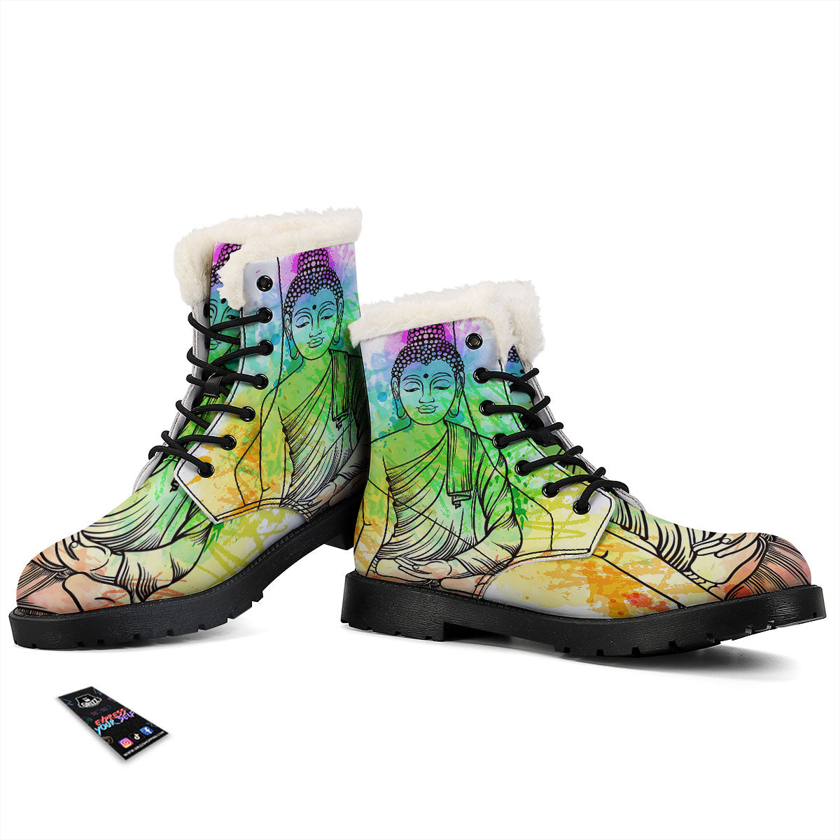 Buddha Reggae Print Winter Boots-grizzshop