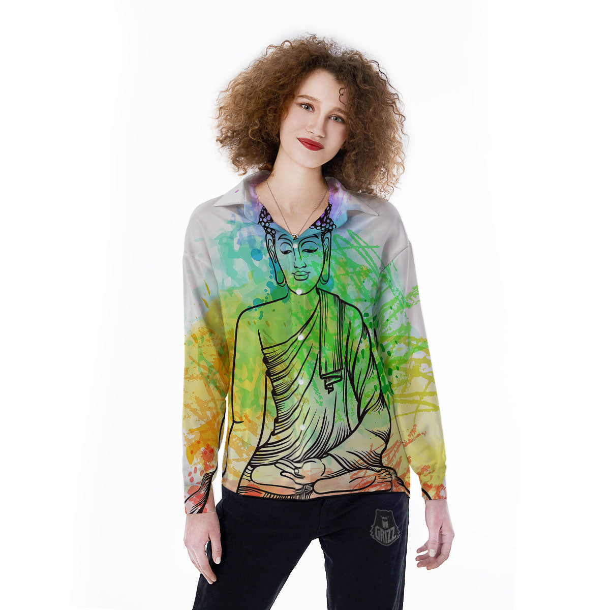 Buddha Reggae Print Women's Long Sleeve Shirts-grizzshop