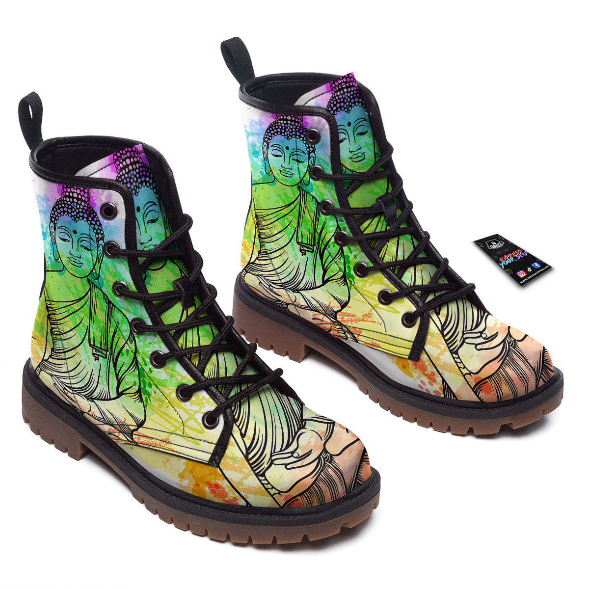 Buddha Reggae Print Work Boots-grizzshop