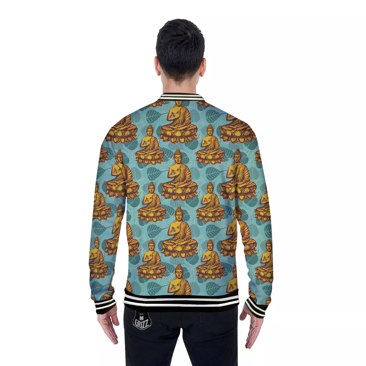 Buddha Sits On The Leaf Print Pattern Baseball Jacket-grizzshop