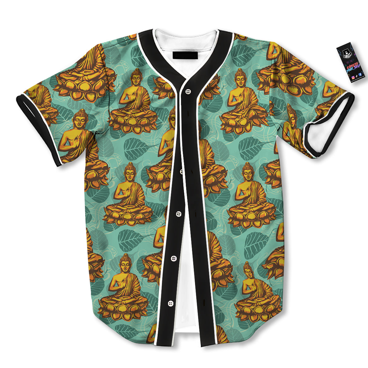 Buddha Sits On The Leaf Print Pattern Baseball Jersey-grizzshop