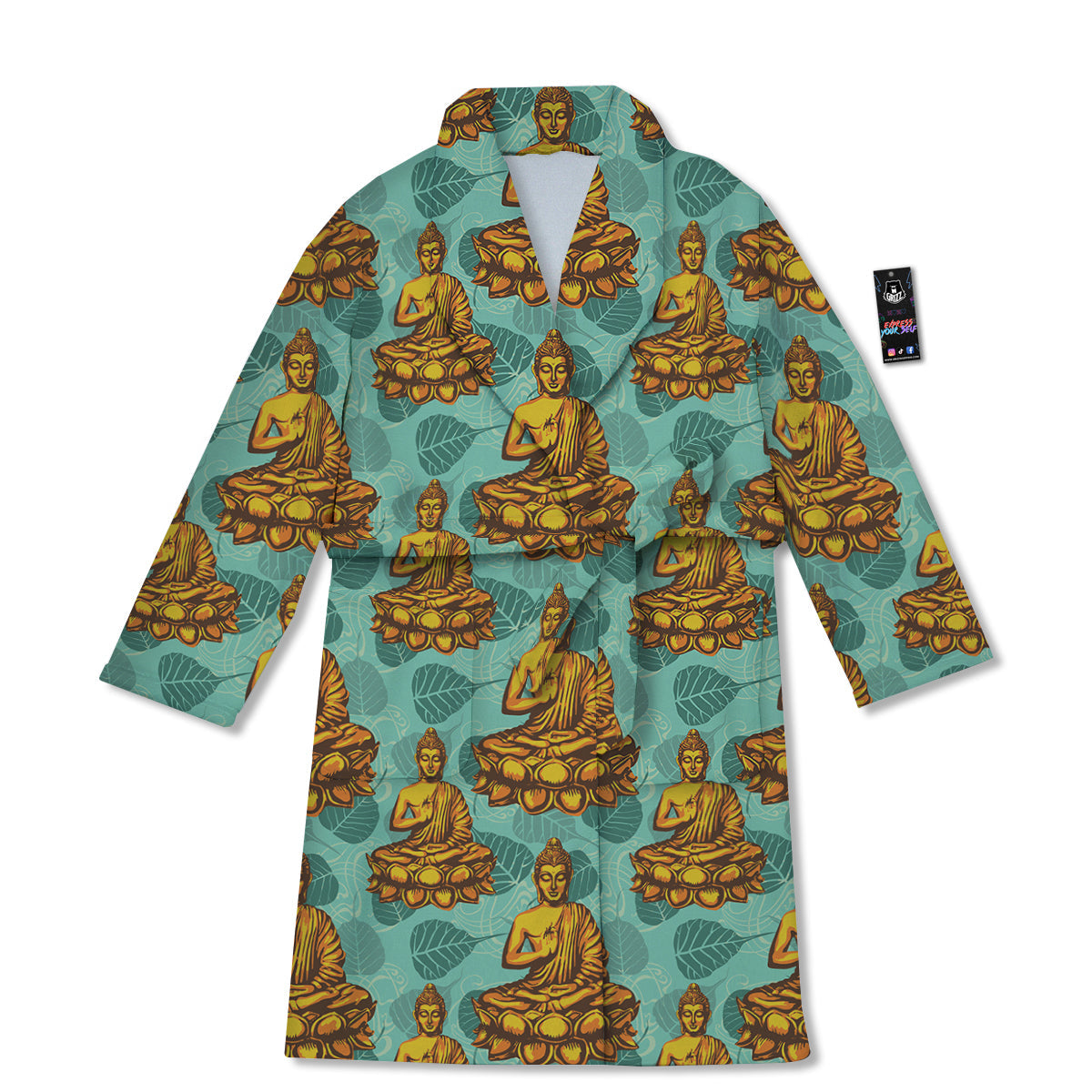 Buddha Sits On The Leaf Print Pattern Bathrobe-grizzshop