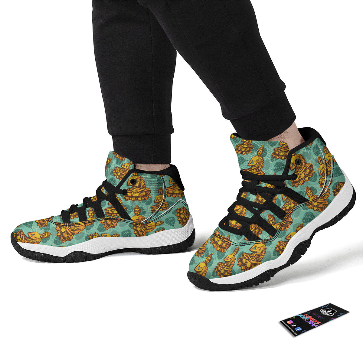 Buddha Sits On The Leaf Print Pattern Black Bball Shoes-grizzshop