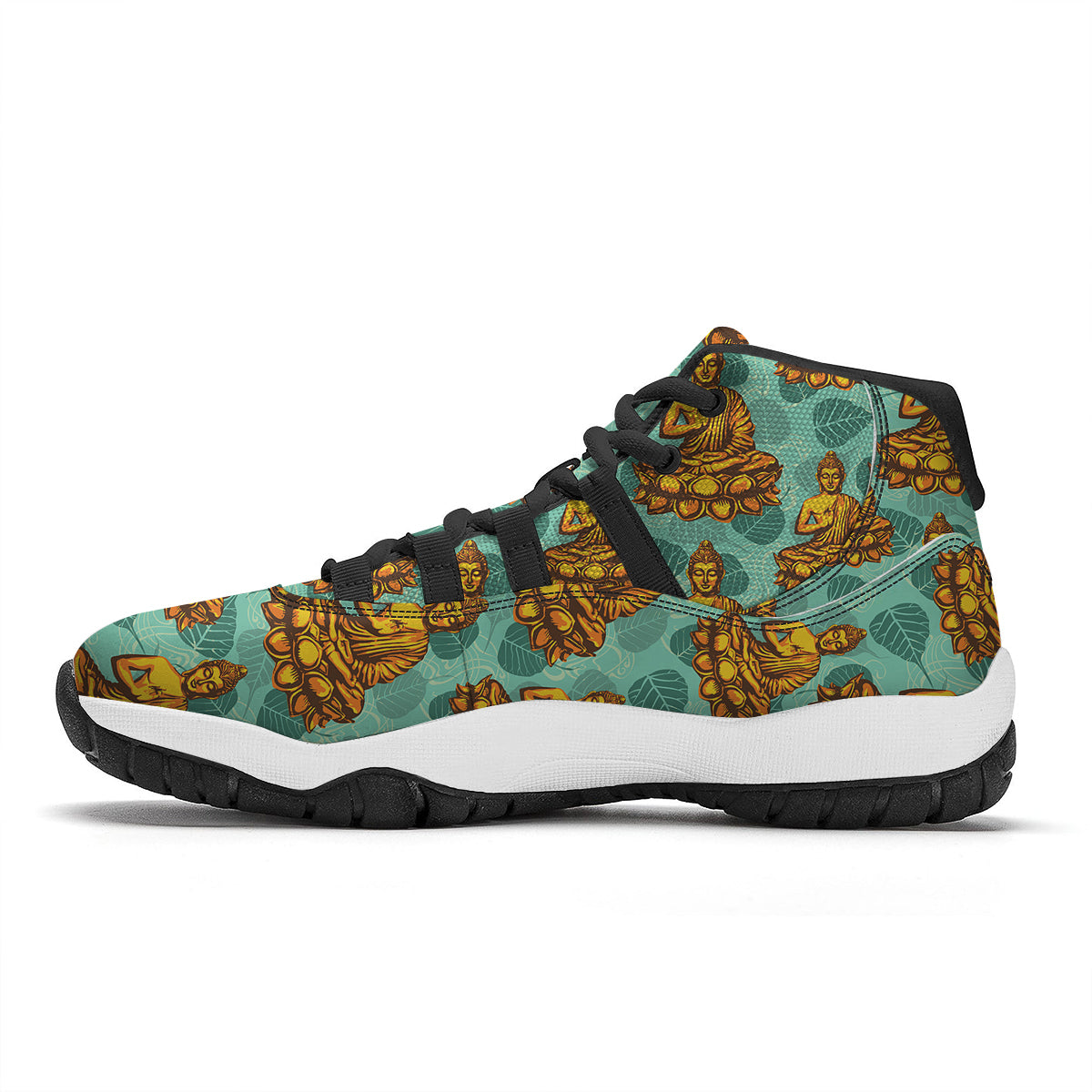 Buddha Sits On The Leaf Print Pattern Black Bball Shoes-grizzshop