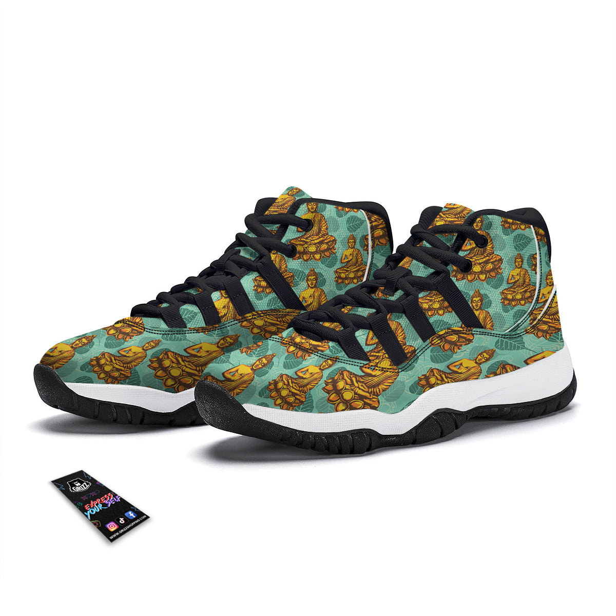 Buddha Sits On The Leaf Print Pattern Black Bball Shoes-grizzshop