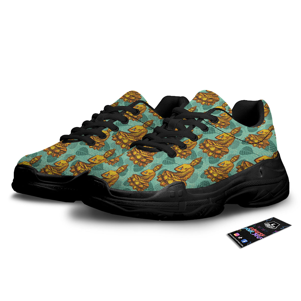 Buddha Sits On The Leaf Print Pattern Black Chunky Shoes-grizzshop