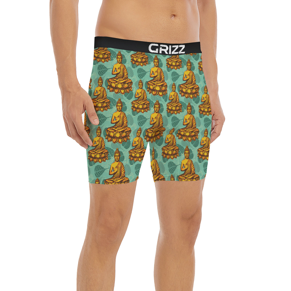 Buddha Sits On The Leaf Print Pattern Boxer Briefs-grizzshop