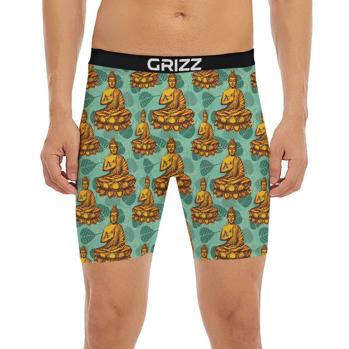 Buddha Sits On The Leaf Print Pattern Boxer Briefs-grizzshop