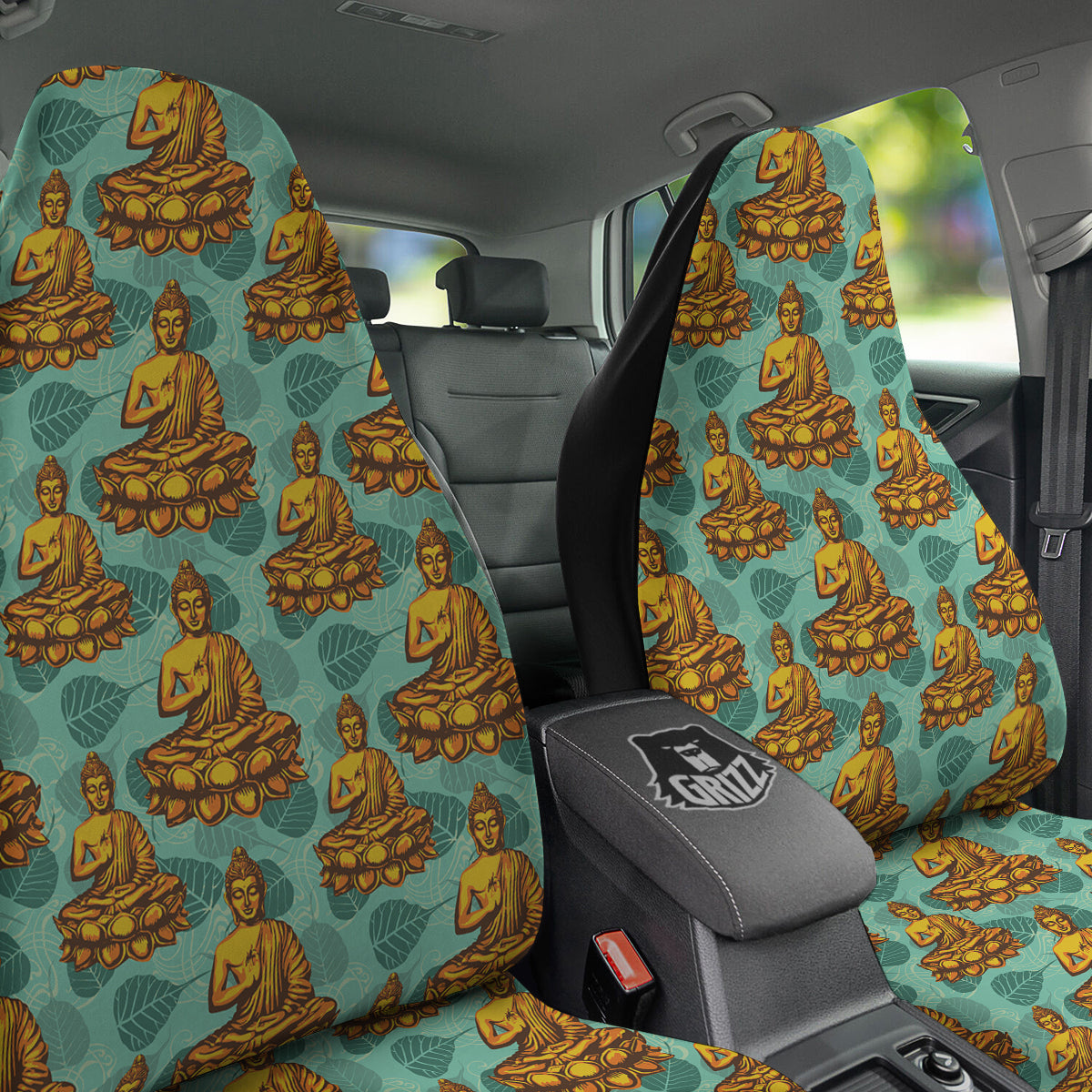 Buddha Sits On The Leaf Print Pattern Car Seat Covers-grizzshop