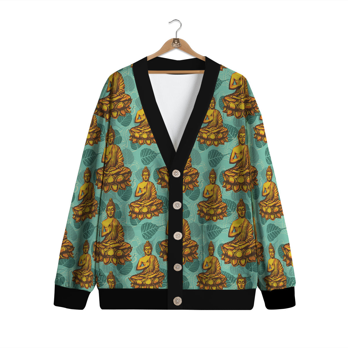 Buddha Sits On The Leaf Print Pattern Cardigan-grizzshop