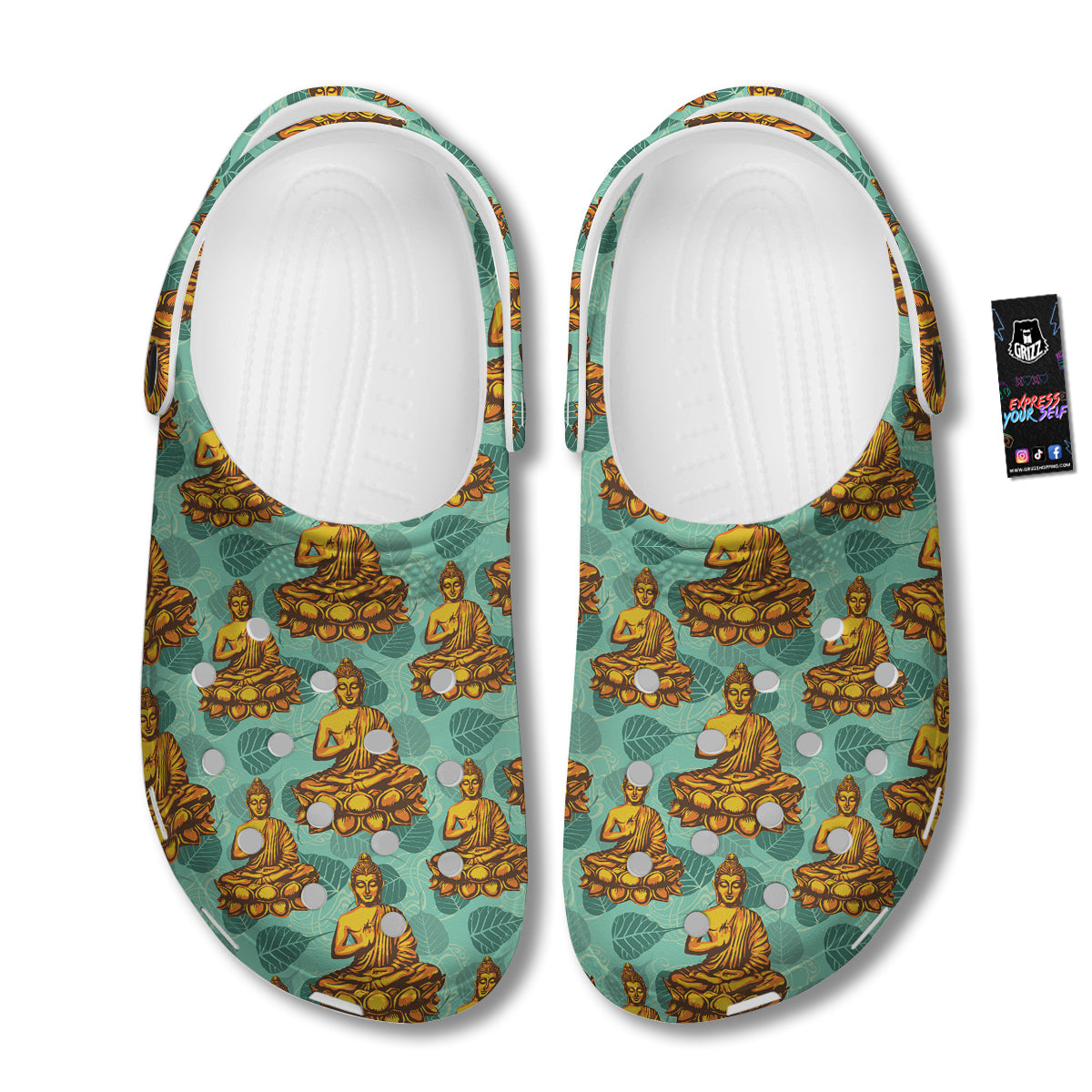 Buddha Sits On The Leaf Print Pattern Clog-grizzshop